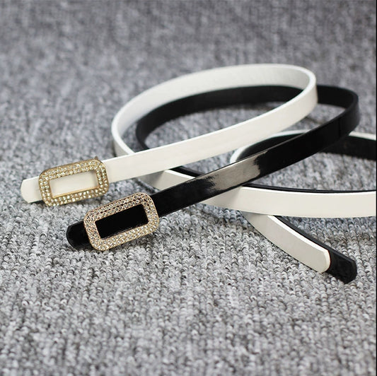 Fashionable All-match Bow Buckle Patent Leather Thin Belt