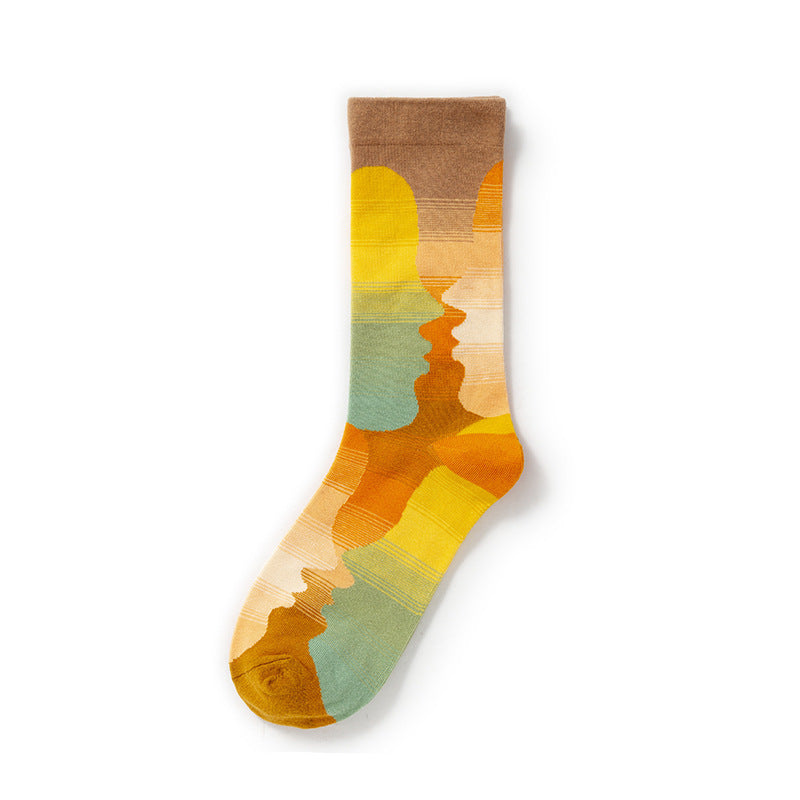Retro Trendy Autumn And Winter Abstract Art Socks Europe And America Creative Combed Cotton
