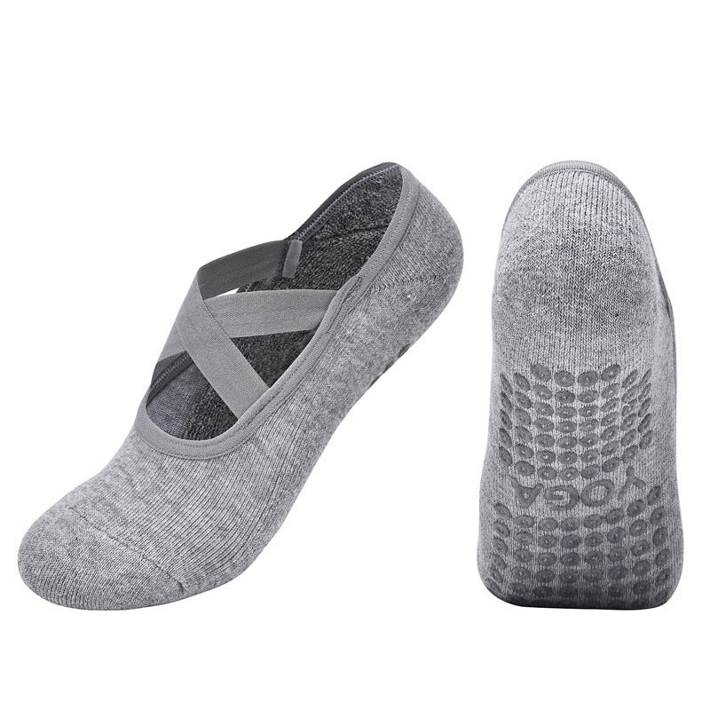 Non-slip Glue Women's Antibacterial Cotton Cross Strap Yoga Socks