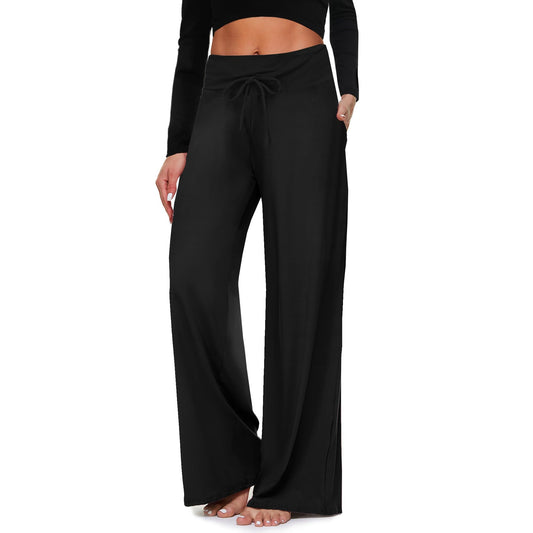 Wide-leg Pants - Cropped Pockets Solid Black