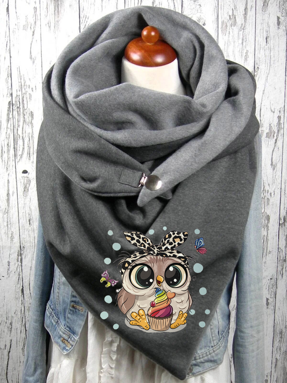 Women's Graceful And Fashionable Cotton Warm Button Scarf