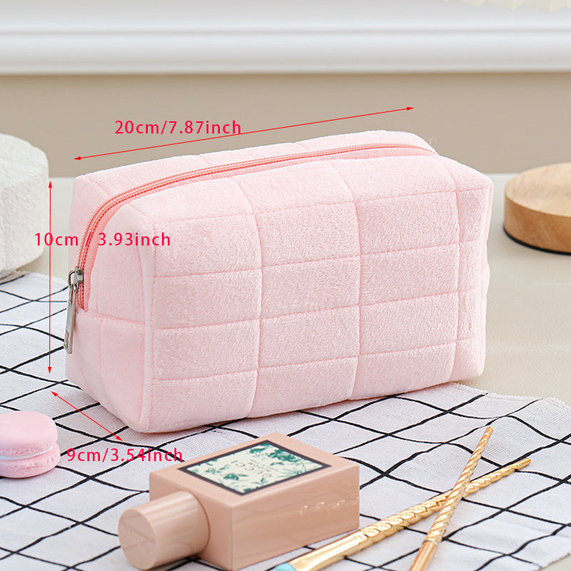 4pcs Cute Fluffy Cosmetic Bag Female Large Capacity Senior Sense Portable Autumn And Winter Plush Storage Bag
