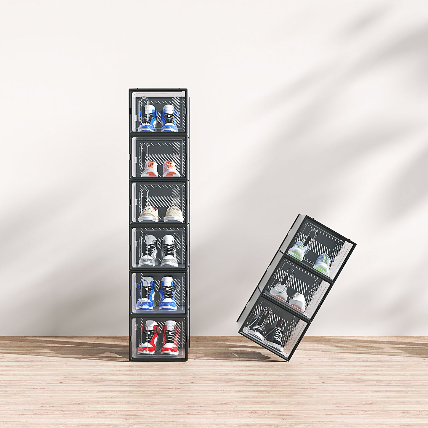 Black Medium 18PCS 35x25x19cm Shoebox, Plastic, Mesh, Free Combination