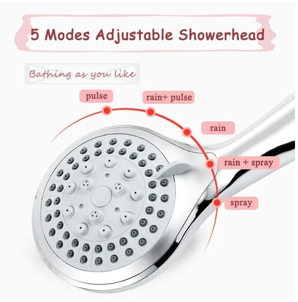 High Pressure Shower Head 5 Settings Handheld Shower Heads Spray With 5 FT Hose