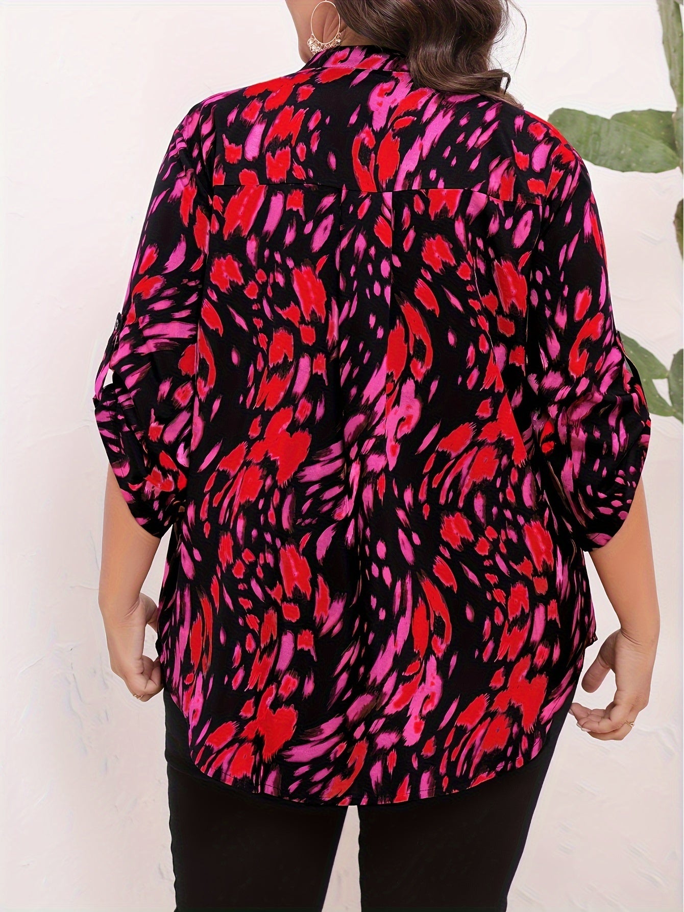 Women's Plus Size Fashion Print Summer Casual Elbow Sleeve Outgoing Top