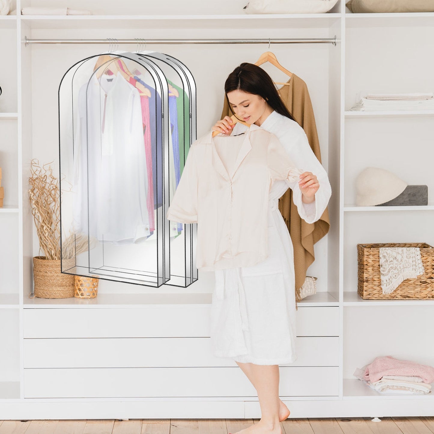 5 Pack 60In OR 40In Options Garment Bag For Hanging Clothes Dustproof Waterproof Hanging Clothes Storage Bag Clear Transparent Suits Cover For Sweater Jacket Coat Dress Shirt