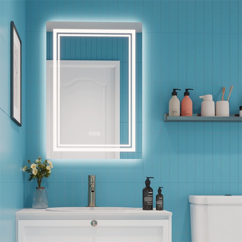 LED Bathroom Mirror With Lights Wall Vanity LED Mirror Stepless Dimmable, Double Front And Backlight, Anti-Fog, Memory Smart Mirror For Bathroom