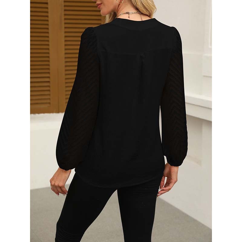 Womens Casual Lace Long Sleeve Chiffon Shirts Dressy Casual V Neck Blouses Business Work Tops