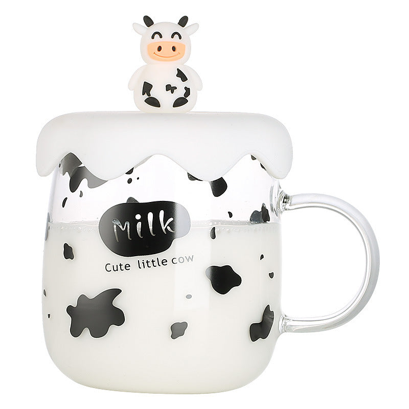 Glass Cup With Lid Large Capacity Office Water Cup Female Cute Girl Heart