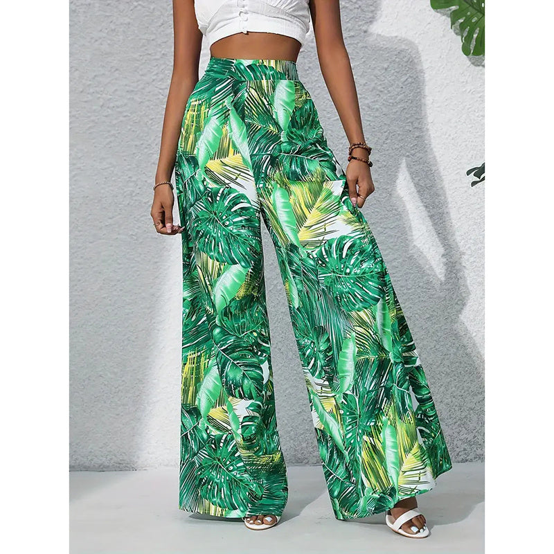 Palazzo Pants For Women Casual High Waist Printed Wide Leg Pant Trendy Boho Trousers Fashion Beach Outfits