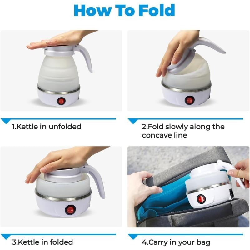 1pcs 600ML Collapsible Travel Electric Water Kettle Folding Camping Caravan Silicone