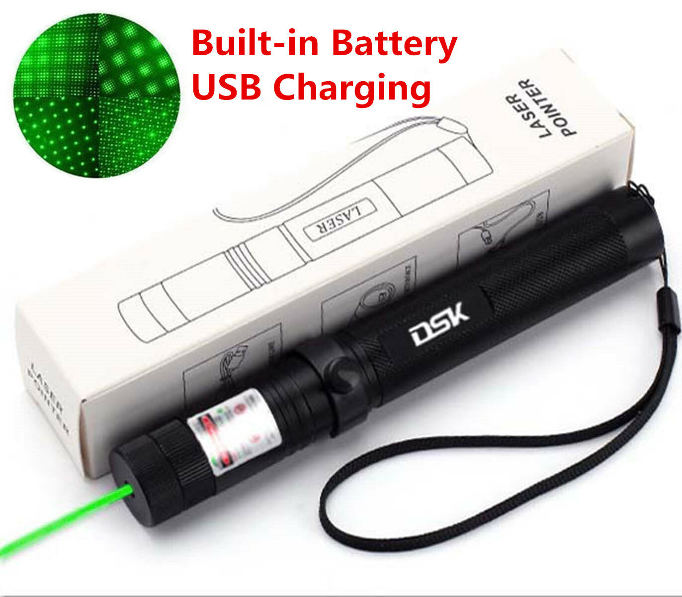 USB Rechargeable Green Laser Pointer Pen Light 990Miles 532NM Astronomy Visible Beam Light 1mw Flashlight