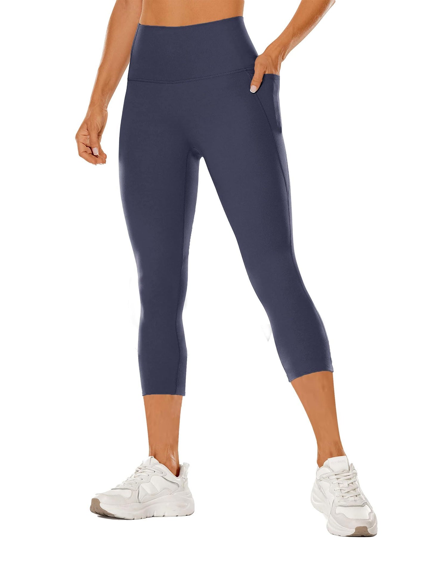 Yoga Pants - Seven Points High-waisted Oblique Pockets To Tighten The Abdomen Solid Color Zhangqing