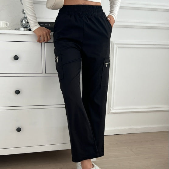 Ladies' Fashionable Street Solid Color Casual Straight Leg Work Pants