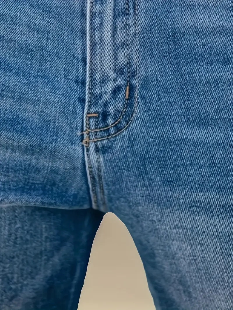 Women's High-Waisted Stretch Skinny Flare Jeans - Vintage Street Style, Distressed Denim With Button And Zipper Fly Closure - Comfortable Blend Casual Pants For Casual Attire