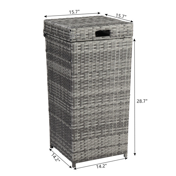 Gray Gradient Woven Rattan Trash Can With Top Cover