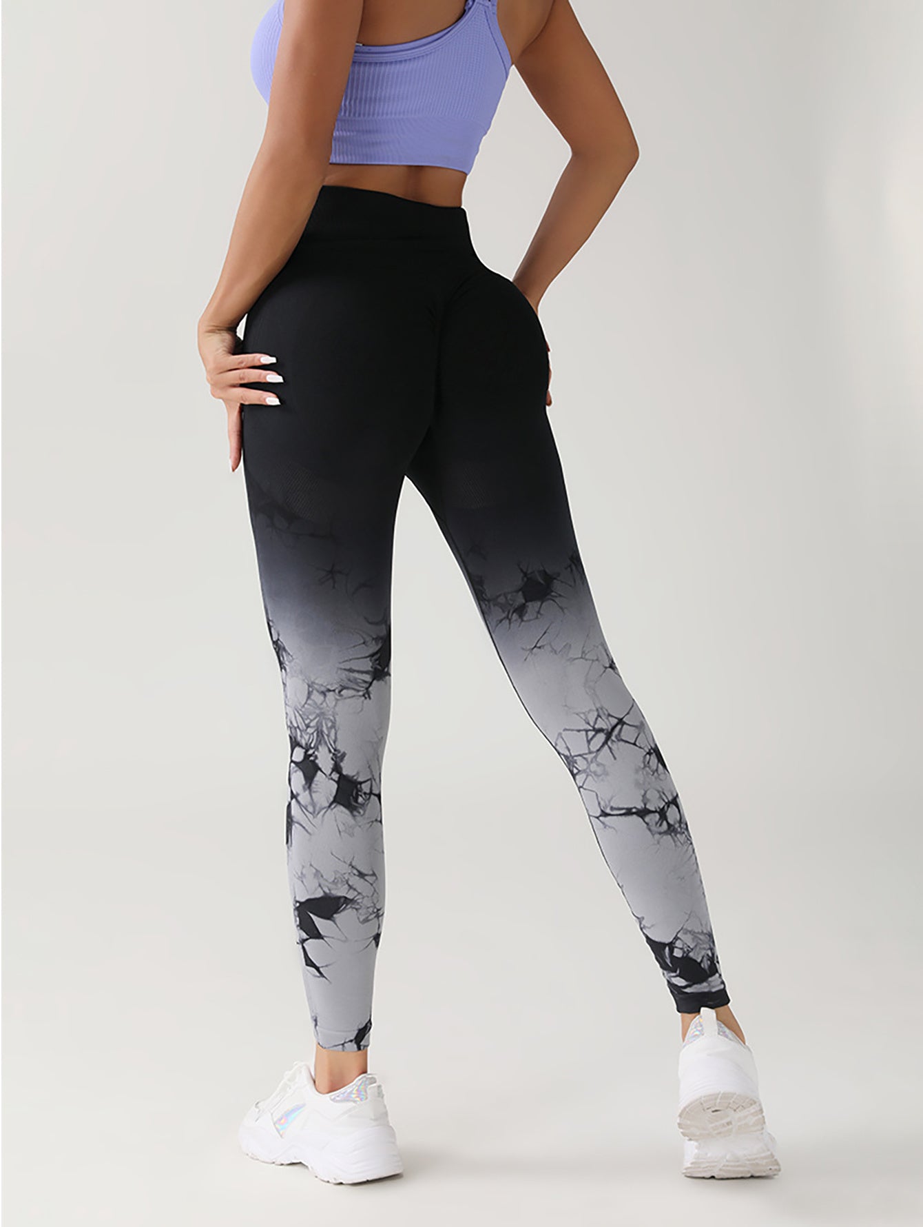 Tie Dye Gradient Color Yoga Sports Leggings, Ruched High Waist Workout Seamless Scrunch Booty Leggings Butt Lift Athletic Leggings Tummy Control Yoga Pants