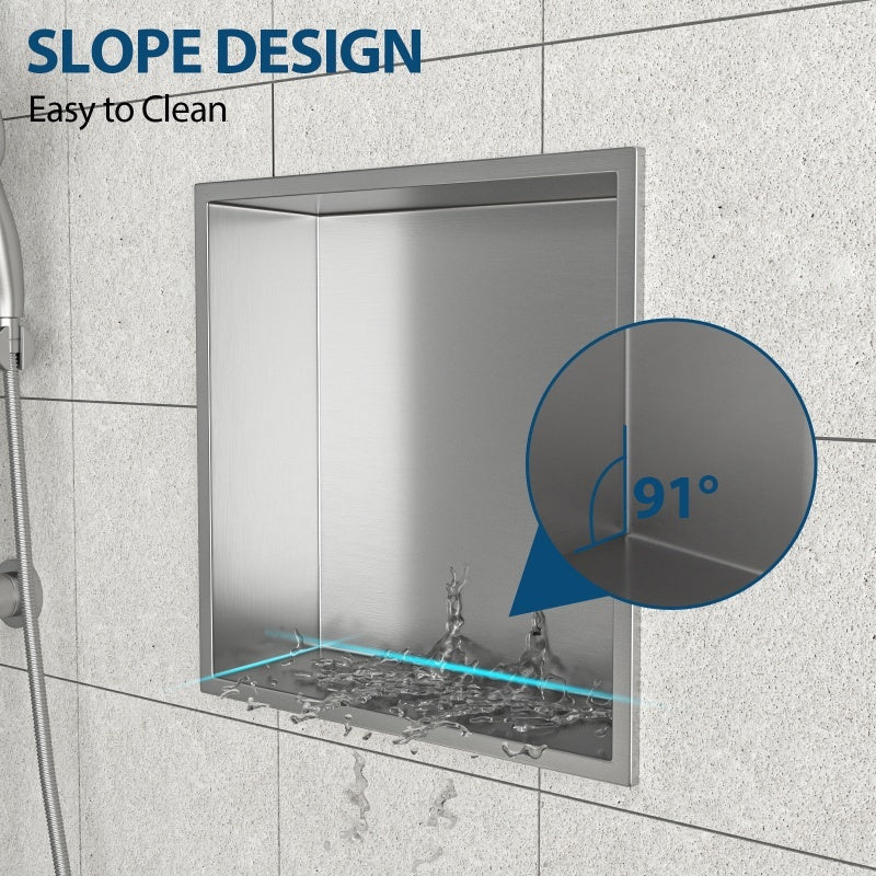 12 X 12 In Stainless Steel Shower Niche - Brushed Nickel, Waterproof, Easy Installation, Corrosion-Resistant