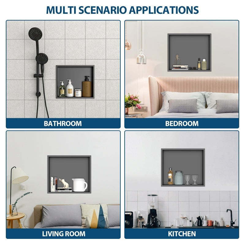15 X 13 In Stainless Steel Shower Niche - Gunmetal Black, Waterproof, Easy Installation, Corrosion-Resistant