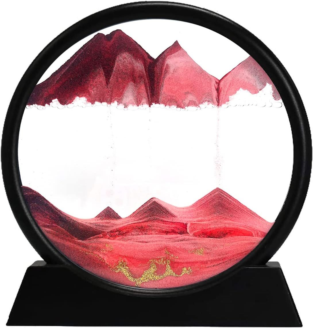 3D Dynamic Sand Art Liquid Motion, Moving Sand Art Picture Round Glass 3D Deep Sea Sandscape In Motion Display Flowing Sand Painting Relaxing Desk Toys
