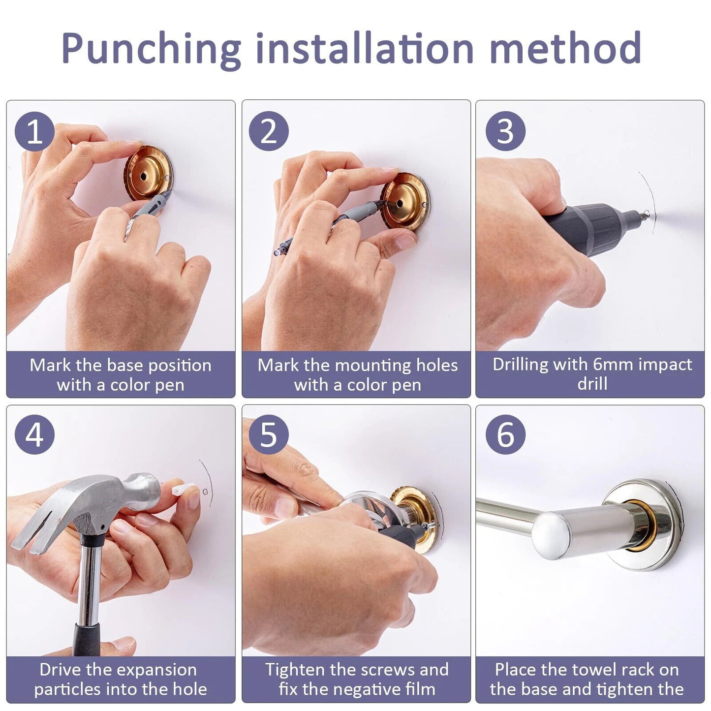 50cm 60cm Single Towel Bar Bracket Wall Mounted Towel Holder Bathroom Kitchen