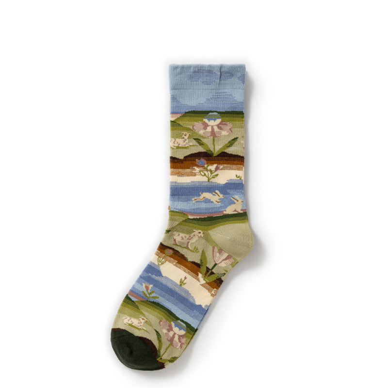 Retro Trendy Autumn And Winter Abstract Art Socks Europe And America Creative Combed Cotton