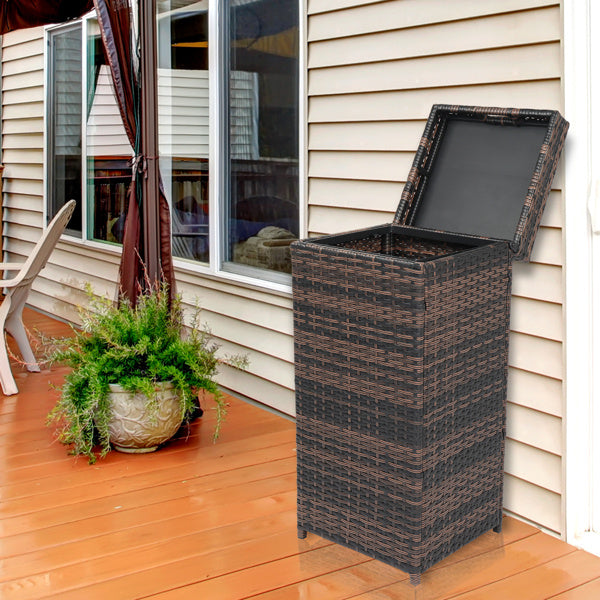 Brown Gradient Woven Rattan Trash Can With Top Cover