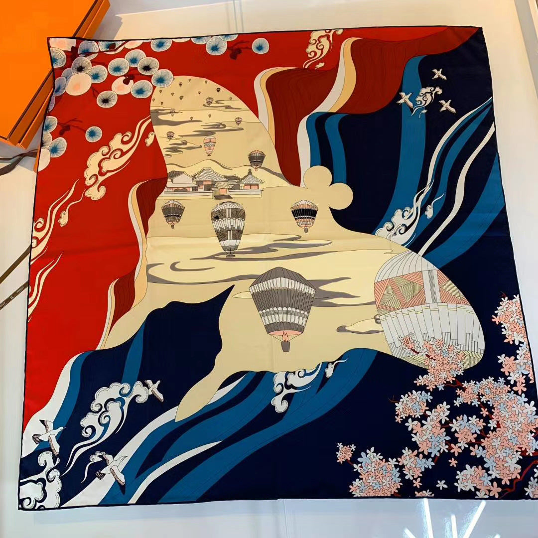 Handmade Hemming Twill Silk Printed Shawl