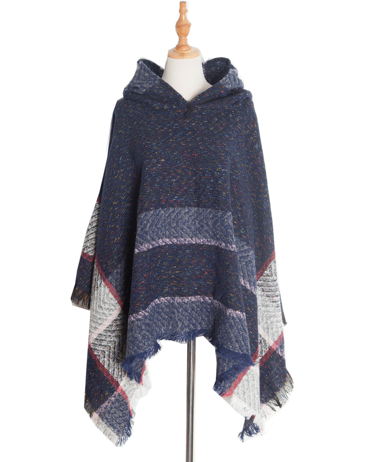 Fishbone Pattern Ladies Hooded Shawl Pullover Cloak