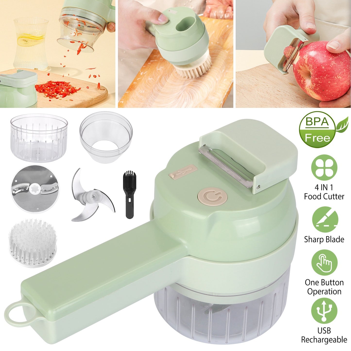 Multipurpose 4 In 1 Handheld Electric Vegetable Cutter Set Portable Wireless Garlic Mud Masher Garlic Press And Slicer Set Multifunctional Electric Mini Food Processor