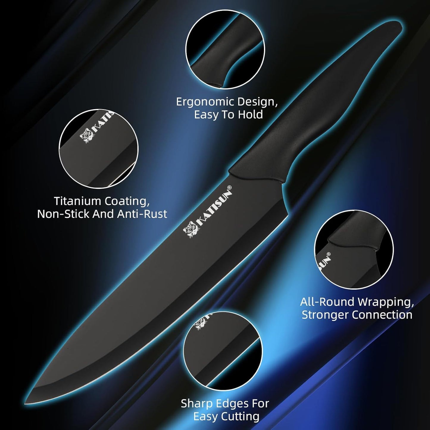 German High Quality Stainless Steel 16 Piece Kitchen Knife Set With Cutting Board Built-in Knife Sharpener Dishwasher Safe 6 Steak Knives Non-slip Handles