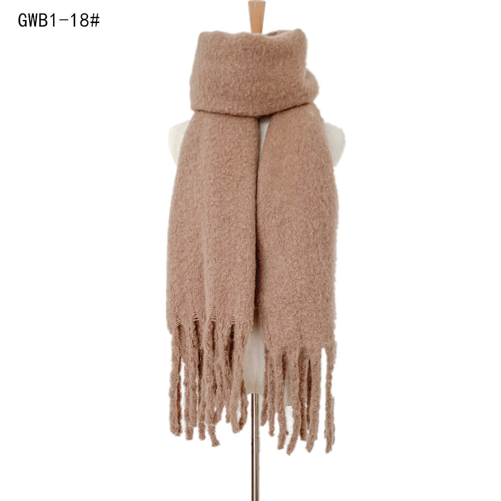 New Style Thick Fringed Circle Sand Solid Color Scarf For Ladies