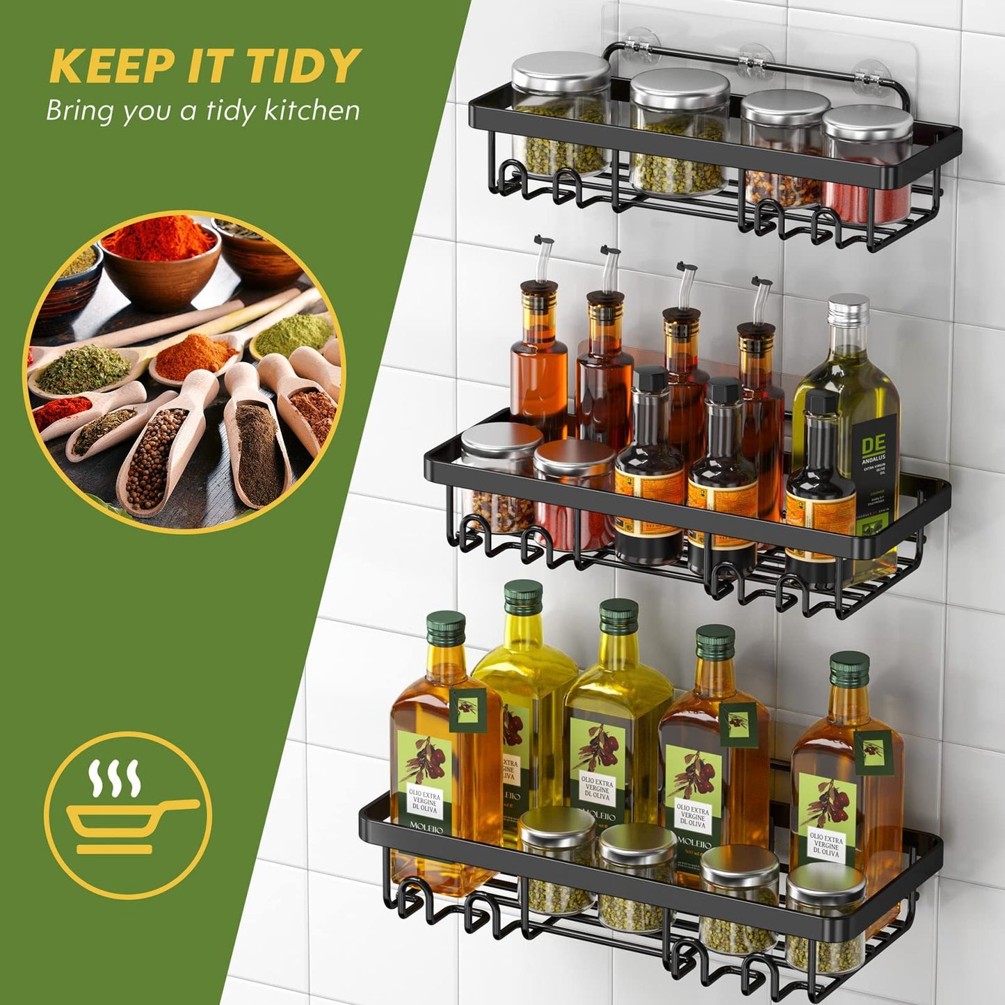 Heavy-duty Wall-mounted Shower Shelf Storage Accessories, Including Soap Dish And Toothbrush Holder, Suitable For Bathroom, Home And Kitchen, Black