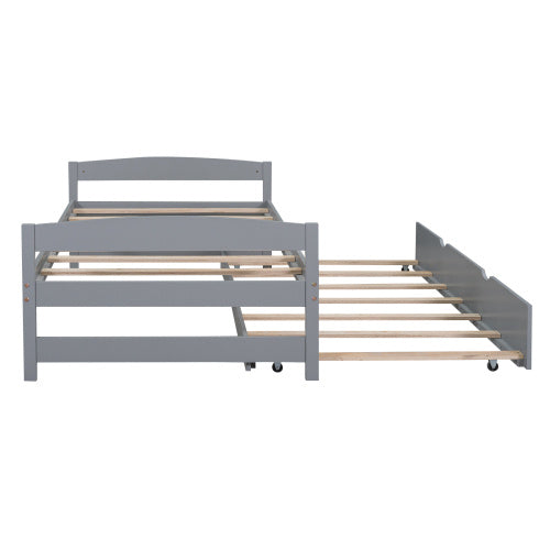 Twin Size Platform Bed With Twin Size Trundle, Gray