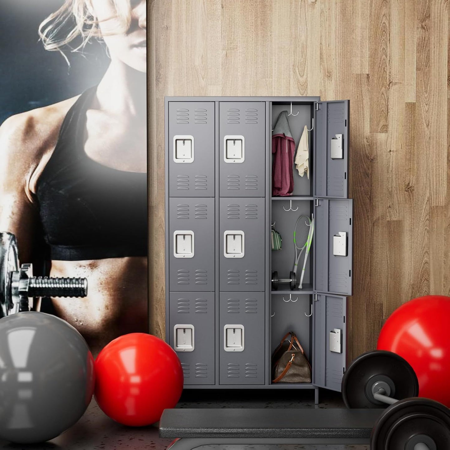 9 Doors Metal Storage Locker With 27 Hooks,Metal Lockers For Employees With Lock For School Office Gym Bedroom,Assembly Required,Dark Grey