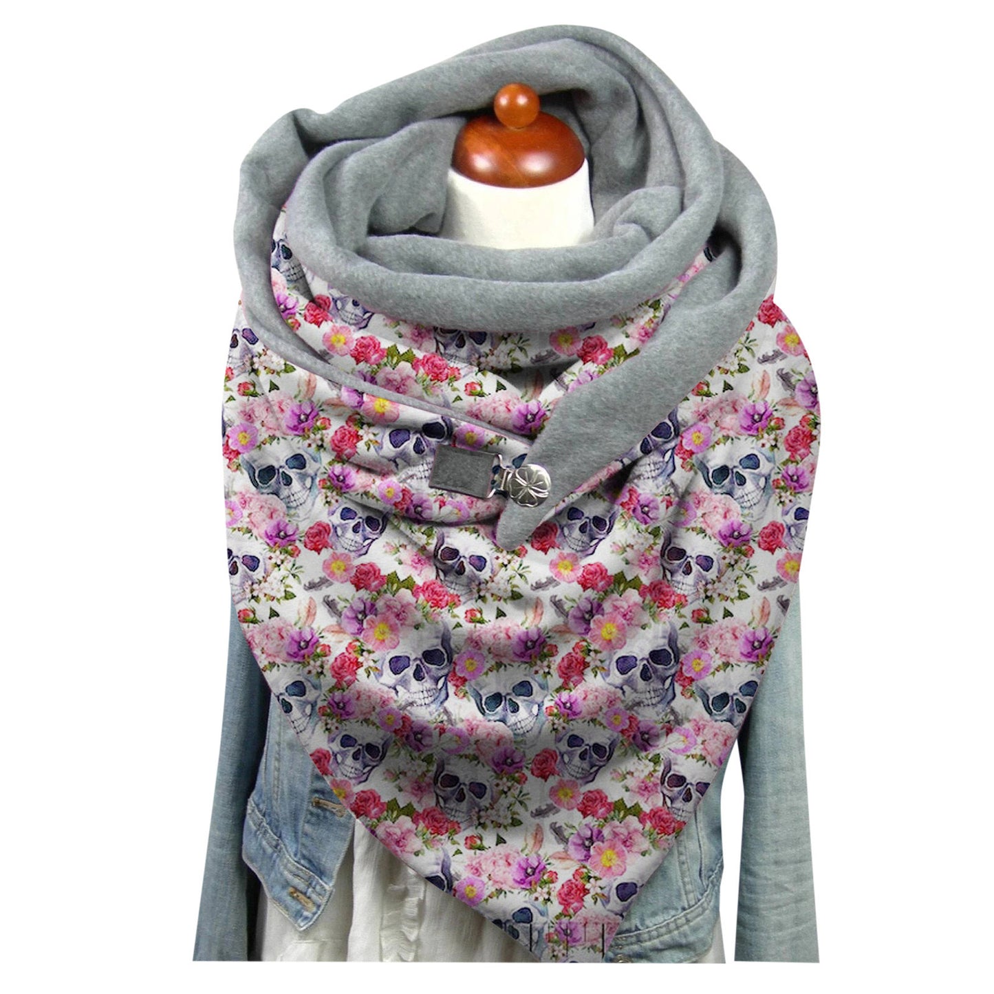 Female Plush Skull Print Long Halloween Button Bib