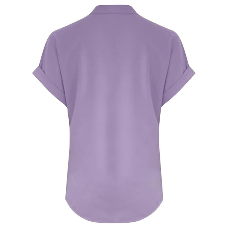 Women's Solid Color V-Neck Short Sleeve Blouse Button Detail, Summer Casual & Work T-Shirt