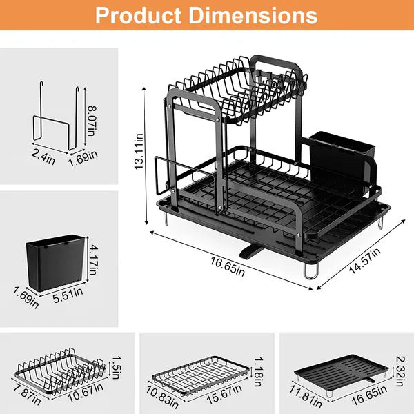 2-Tier Dish Drying Rack For Kitchen Counter Space Saving Rustproof Dish Rack With Drainboard Detachable Kitchen Drainer Organizer Set