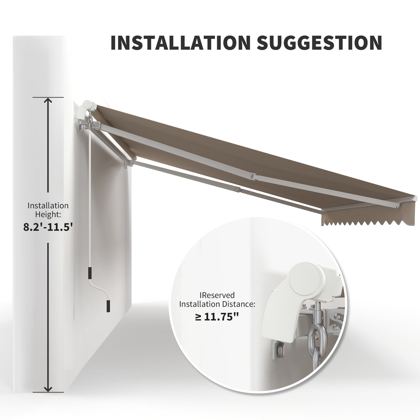 12x10 Retractable Awnings, Aluminum Patio Shade With 280gm UV & Water-Resistant Fabri, For Deck, Balcony, Yardc, Cream White