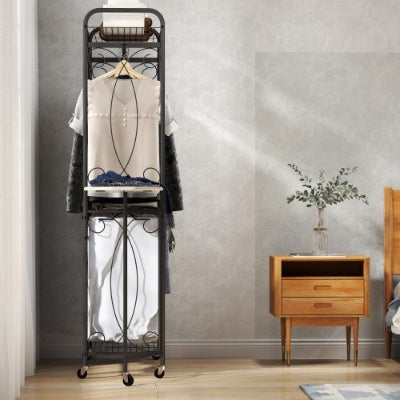 Multi Functional Laundry Hamper Organizer With Hanging Rail And Storage Shelf Rolling Laundry Cart With Wheels, Heavy Duty Metal Frame For Bathroom, Laundry Room, Or Bedroom Organization