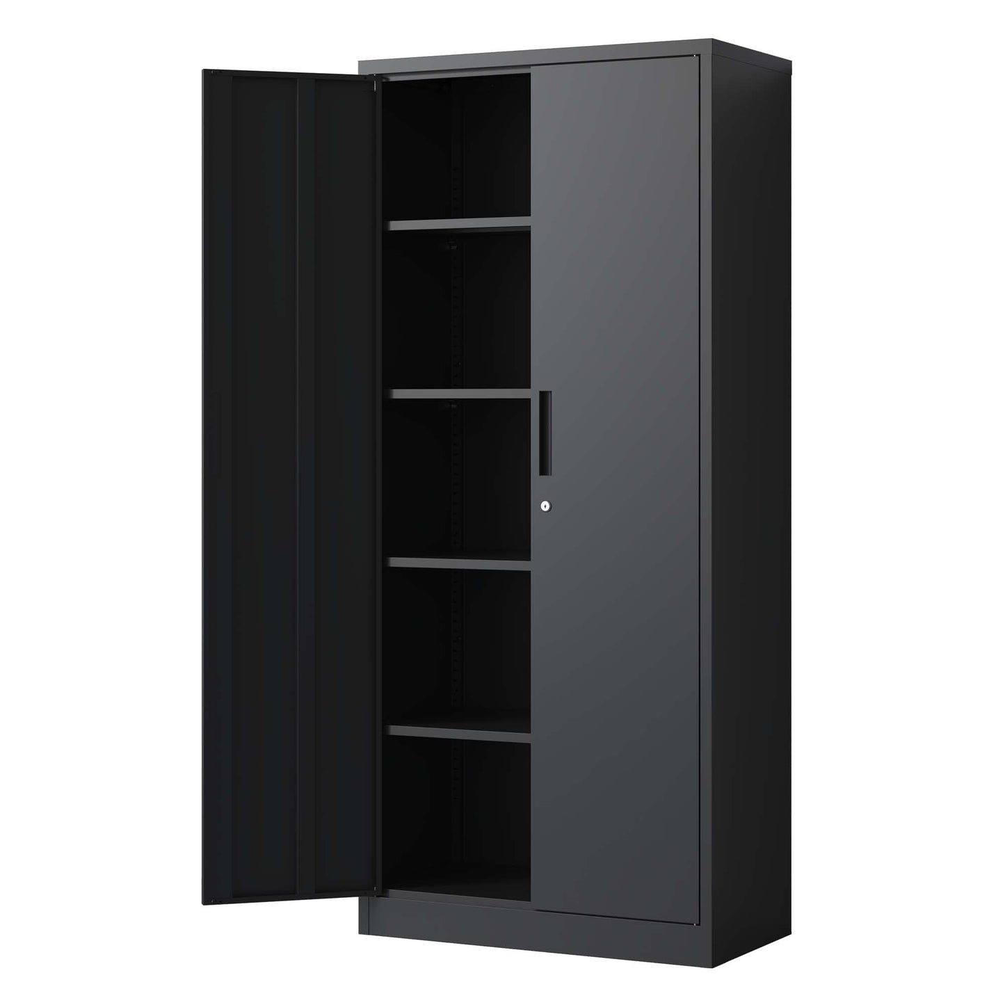 Metal Garage Storage Cabinet, Black Tool Steel Locking Cabinet With Doors And 4 Shelves, Tall Cabinets For Garage Storage Systems Lockable File Cabinet For Home Office, Classroom Pantry