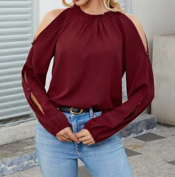 Women's New Fashionable Round Neck Off Shoulder Design Shirt