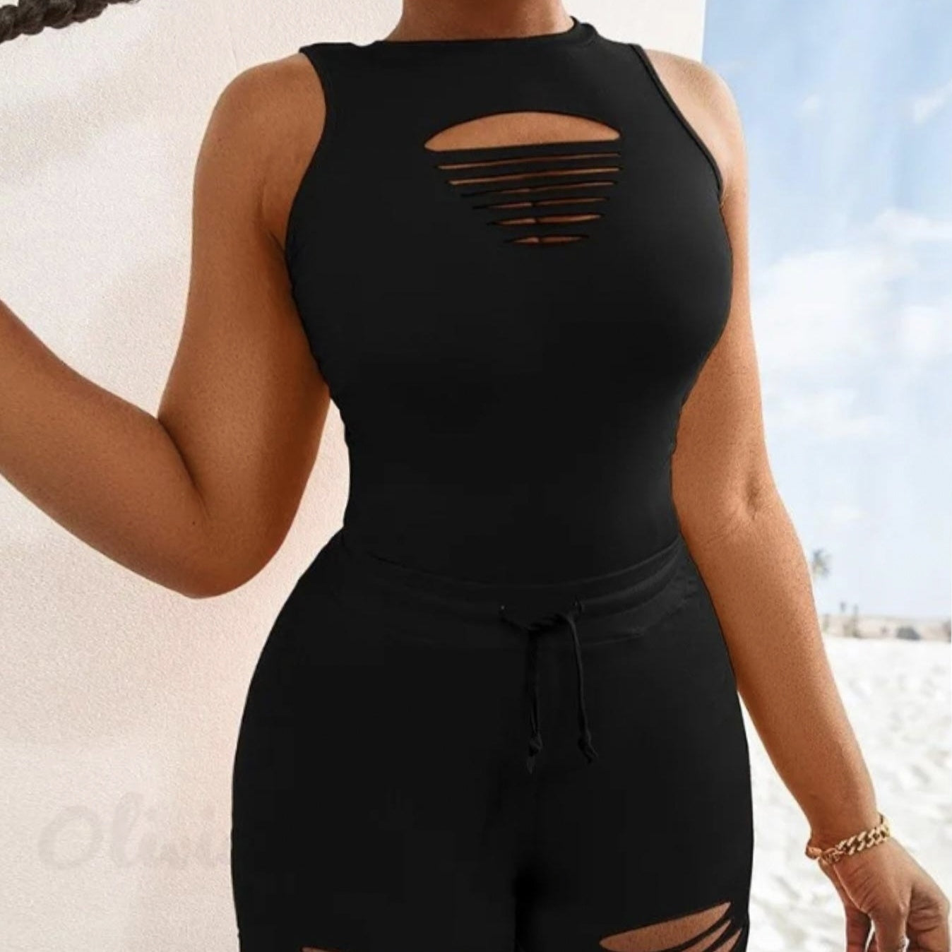 Women's Solid Color Cut Design Versatile Off Shoulder Top And Pants Set