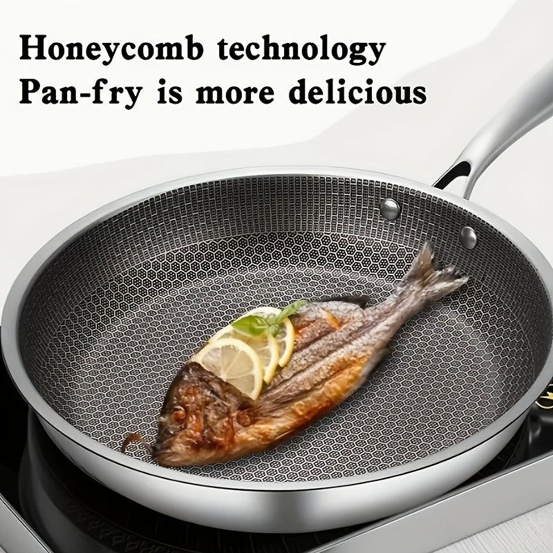 1PC Household Kitchen Honeycomb Stainless Steel Non Stick Frying Pan,Easy To Clean, Suitable For Frying Steak, Fish, And Eggs,Suitable For All Stoves