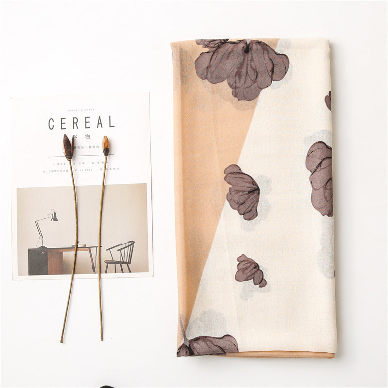 All Match Stitching Floral Long Cotton And Linen Scarf