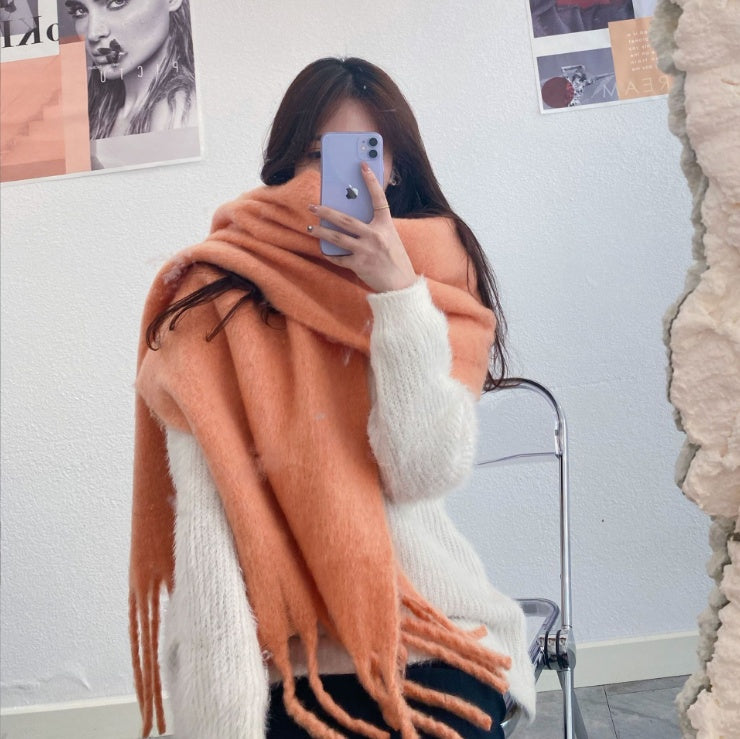 Fashion All-match Solid Color Windproof Padded Shawl