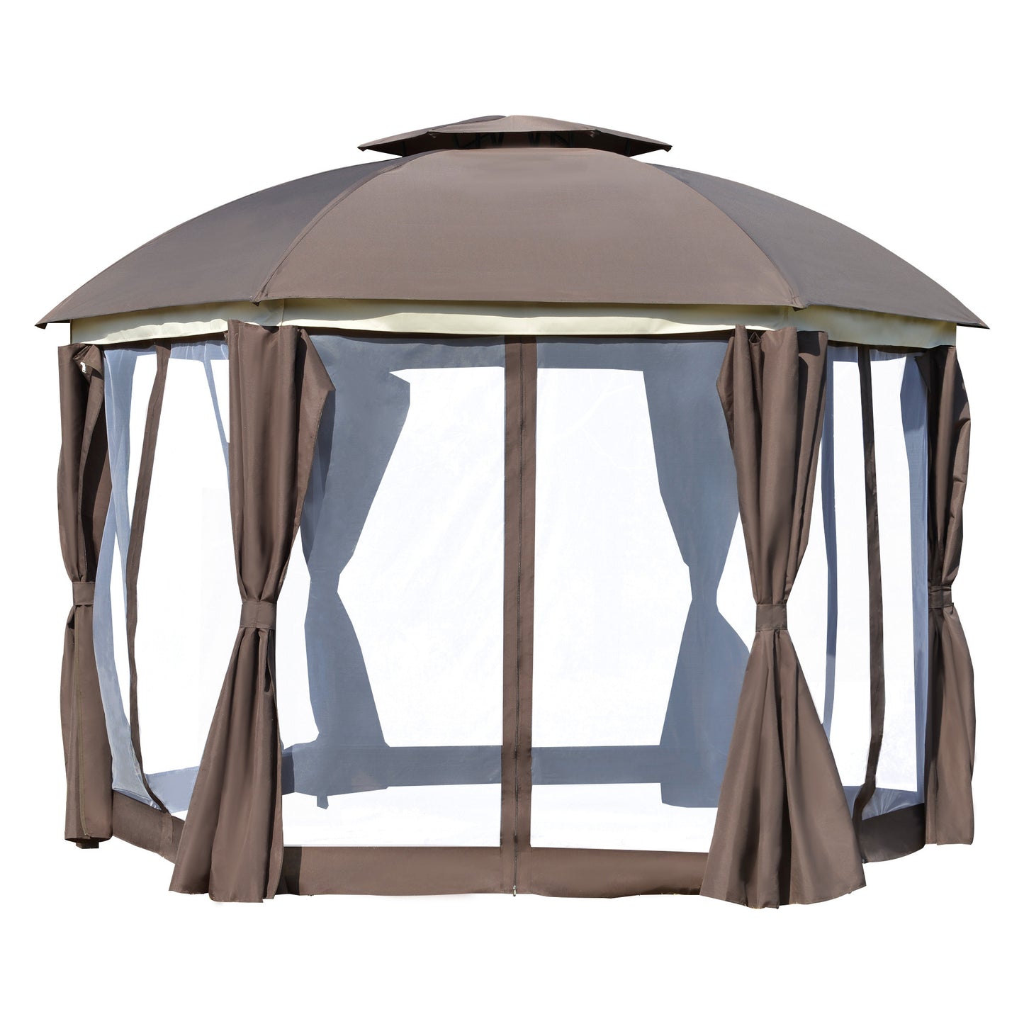 Brown Steel Gazebo Paradise  12x12 Party Tent With Double Roof, Curtains & Netting