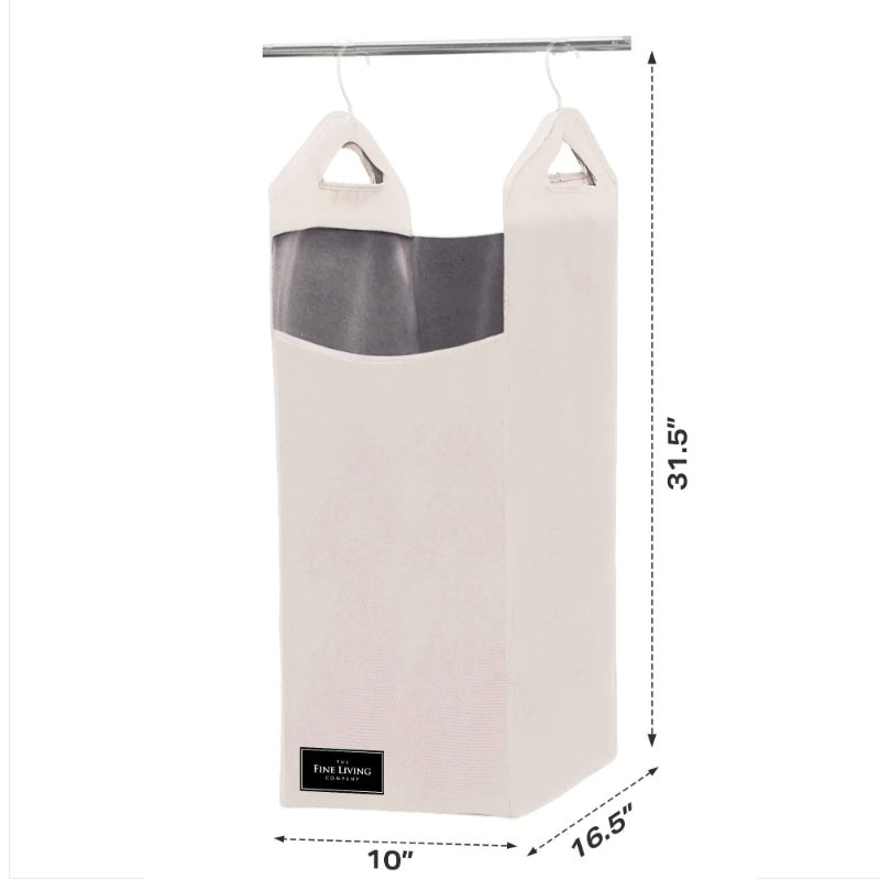 Hanging Laundry Hamper Bag For Closet Heavy Duty Hanging Hamper Closet Laundry Basket With 2 Strong Metal Hangers Space Saving Closet Organizer Beige