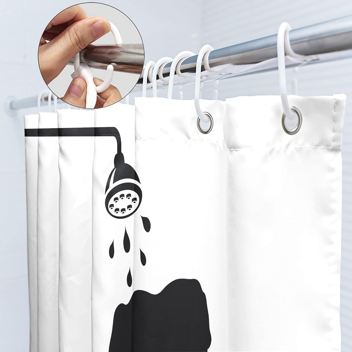 1pc Dinosaur Bath Silhouette Printed Shower Curtain, Waterproof Bathroom Shower Curtain With Hooks, Bathroom Accessories, Room Decor