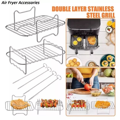 6PCS Air Fryer Rack Stainless Steel Double Basket Grill Kitchenware Accessories